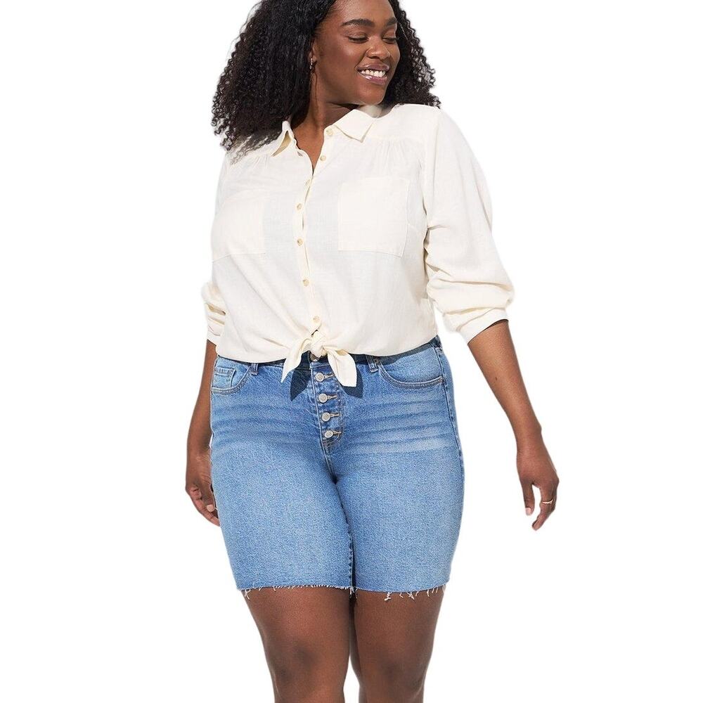 Torrid Madison Linen Button Up Long Sleeve Shirt, Pristine, MWT, 2X